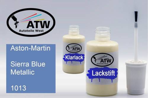 Aston-Martin, Sierra Blue Metallic, 1013: 20ml Lackstift + 20ml Klarlack - Set, von ATW Autoteile West.